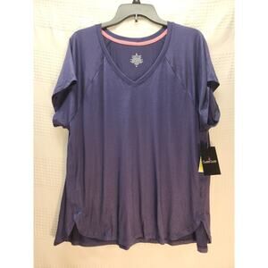 Cuddl Duds Womens Tshirt Size XL Short Sleeve Navy Blue Vneck